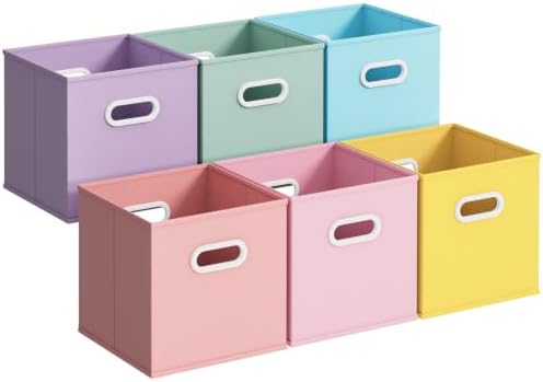Stero Fabric Storage Cubes Bins, 13 inch Fun Colored Foldable Storage Baskets with Dual Plastic Handle for Home, Kids Room, Closet and Toys Organization, Multi Colored, Set of 6 by Stero