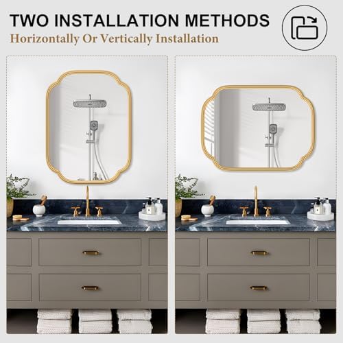 Ferytange Gold Mirrors for Bathroom, 18" x 24" Rectangular Wall Mirror for Bathroom Metal Frame Farmhouse Rounded Corner Wall Mirror (Horizontal/Vertical) - Image 6