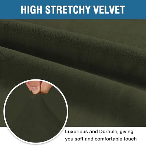H.VERSAILTEX Stretch Velvet Sofa Covers for 3 Cushion Couch Covers Furniture Protector Soft with Non Slip Elastic Bottom, Crafted from Thick Comfy Rich Velour (Sofa 72"-90", Olive) - Image 3