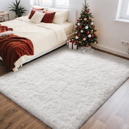 Ophanie White Rugs for Bedroom Fluffy, 4x6 Nursery Soft Fuzzy Shag Plush Shaggy Bedside Area Rug, Living Room Carpet for Girls Kids Baby Teen Dorm Home Decor Aesthetic by Ophanie