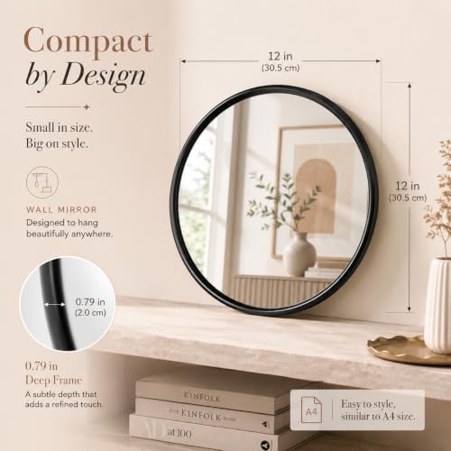 12"x12" Round Decorative Wall Mirror, 2 Pack Metal Framed Real Glass Mirror, Aesthetic Rounded Shape Vanity Mirror for Bedroom, Living Room, Black Accent Home Decor - Image 2