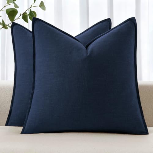 MIULEE Decorative Linen Pillow Covers 18x18 Inch Navy Blue by MIULEE