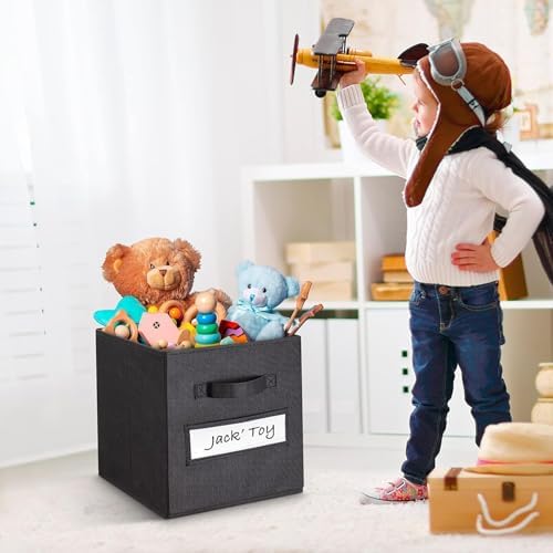 Fabric storage cubes (Set of 8) 11 Inch Cube Storage Bin, Cube storage with 8 Labels Window Cards & a Pen, Foldable cube organizer bins,11x11 Storage bin, Cubby Organizer Boxes, Black - Image 5