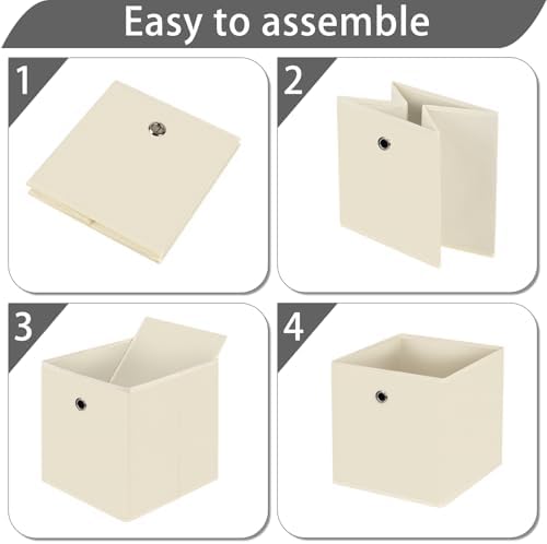 13x13x13 storage cube bins,collapsible fabric storage cubes Decorative storage basket,13 inch Record cube storage box for shelves,shelf,drawer,bathroom organizer,Set of 3 (Creamy-White） - Image 6