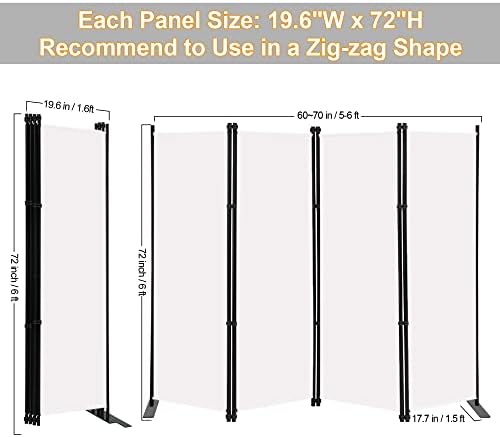 MAYOLIAH Indoor Room Divider 4 Panels 6Ft Tall Folding Privacy Screen White - Image 5