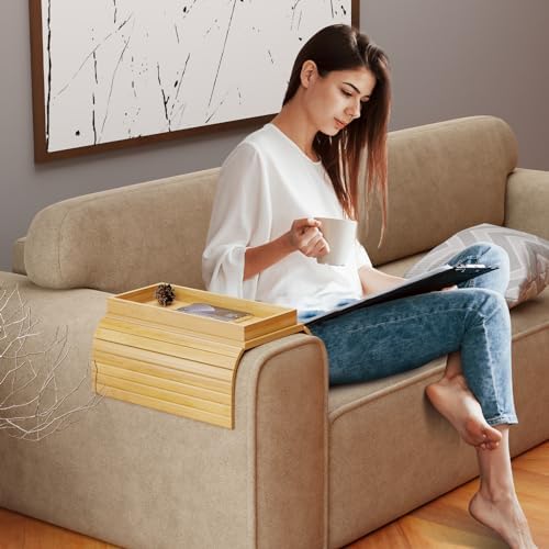 Bestjing 2 in 1 Bamboo Sofa Armrest Tray Table for Couch - Image 6