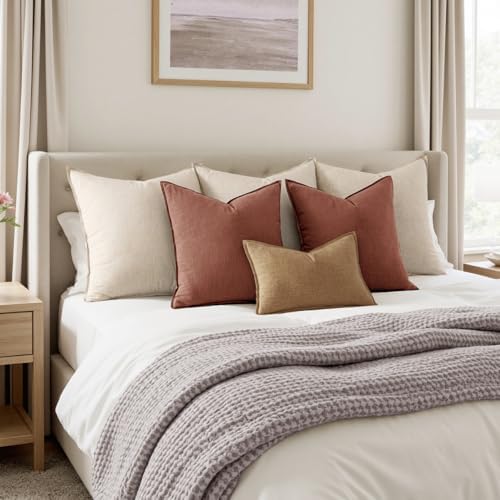MIULEE Decorative Linen Pillow Covers 18x18 Inch Rust Red - Image 5