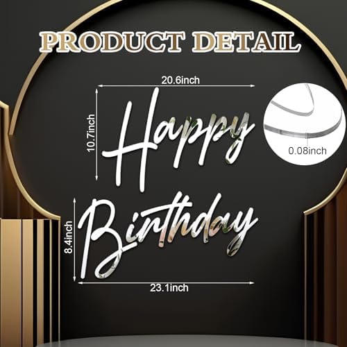 Yousoontic Happy Birthday Sign for Backdrop, 23 x 20 Inch, Classic, Silver - Image 2