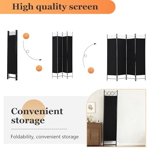 FDW 4-Panel Folding Room Divider | 6ft, Coal Black | Light & Portable - Image 4