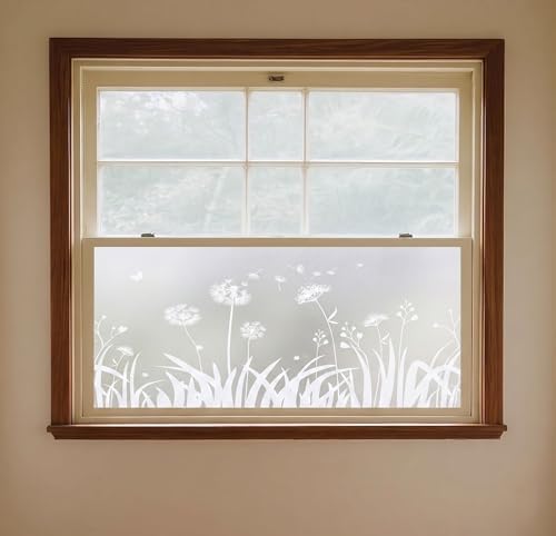 Static Cling Window Privacy Film, 78" x 17" Frosted Glass Covering with Wildflower & Botanical Patterns, Removable No Glue Window Film for Home Bathroom Bedroom Office (Dandelion) - Image 4