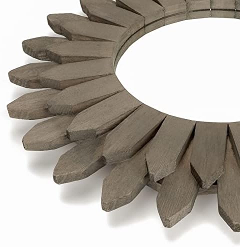 Honiway Farmhouse Wall Decor Mirror 12 inch Sunburst Boho Wood Mirror Rustic Home Decor Room Decoration for Bedroom Living Room Weathered Grey - Image 2