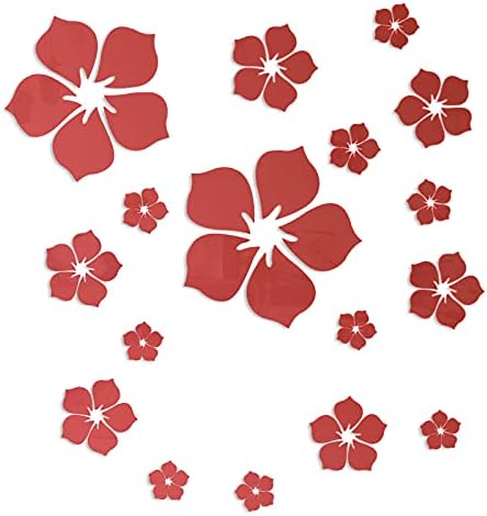 Philbinden Acrylic Mirror Floral Wall Stickers Self Adhesive Mirror Decor Removable 3D Flower DIY Wall Sticker for Living Room Bedroom Bathroom (Red) by Philbinden