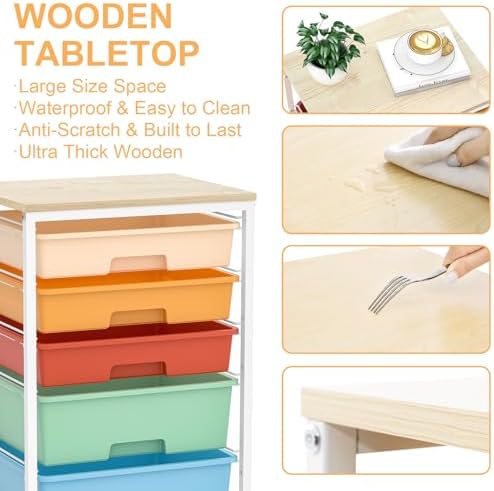SYKIARIOL Utility Cart with Drawers,5 Drawers Storage Cart,Macaron - Image 5