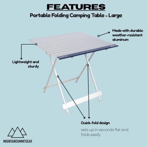 MOUNTAIN SUMMIT GEAR Portable Folding Camping Table 4 Sizes - Micro, Small, Standard & Large | Lightweight Aluminum Outdoor Camp Table for Camping, Picnic, Beach, Kitchen (Large Table) - Image 3