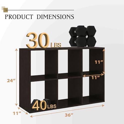 WannabeMyself【Sturdy Build&Easy Assembly】6 Cube Storage Organizer with Anti-Tipping Kits,Reversible Open Back Book Shelf, Bookcase for Living Room,Bedroom,Entrance Hall,Office,24.1×11.4×35.9,Chocolate - Image 2