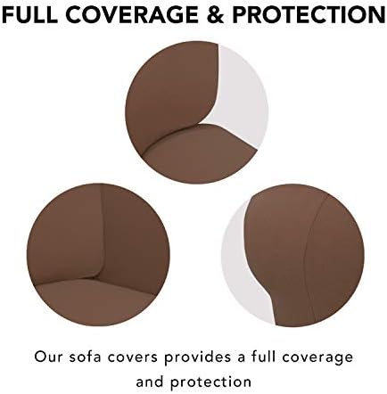 PureFit Stretch Loveseat Covers Fleece Couch Covers for Sofa Brown - Image 3