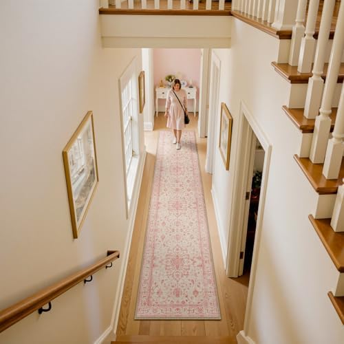 RELEANY Washable Area Rug, Runner 2'x8', Pink/Light Vintage Pink - Image 2