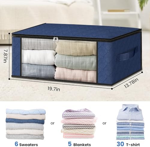 HomeHacks 10-Pack Clothes Organizer Storage Bags, 35L Storage Bins, Blue - Image 2