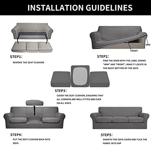 Easy-Going 4 Pieces Stretch Soft Couch Cover for Dogs - Washable Sofa Slipcover for 3 Separate Cushion Couch - Elastic Furniture Protector for Pets, Kids (Sofa, Light Gray, Large) - Image 6