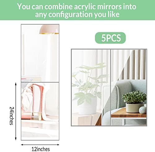 Queekay 5 Pcs Mirror Tiles 12" X 24", 2mm Acrylic Self Adhesive Sheets - Image 5