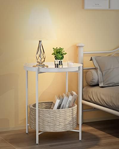 EKNITEY End Table,Folding Metal Side Table Waterproof Small Coffee Table Sofa Side Table with Removable Tray for Living Room Bedroom Balcony and Office - Image 2
