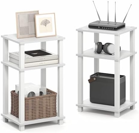 Furinno JUST Toolless 3-Tier Side Table Set of 2, Open Shelf, White by Furinno-FitsYourSpaceFitsYourBudget