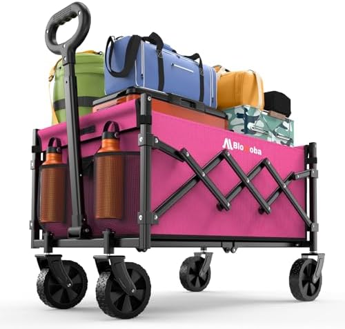Blomoba Folding Wagon Cart with Wheels, 220lbs Utility Wagon Cart, Pink by Blomoba
