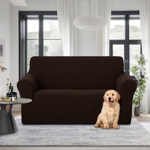 U-NICE HOME Loveseat Cover Stretch Couch Cover Sofa Slipcover, Chocolate - Image 2