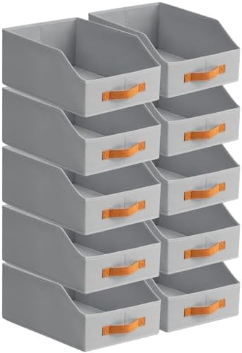 Homsorout Fabric Storage Bins for Organizing - 10 Pack Large Trapezoid Collapsible Storage Bins with Front Handle, Closet Organizers and Storage for Bedroom, Home Shelves, Small Spaces, Grey by Homsorout
