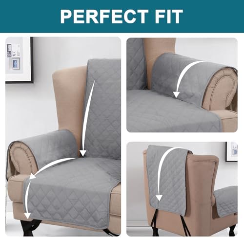 Turquoize 100% Waterproof Wing Chair Cover Wing Chair Slipcovers, Dove Gray - Image 5