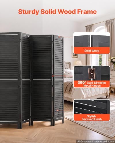 VEVOR Wood Room Divider 4 Panels 67 in Wood Folding Privacy Screen Black | for Room Separation & Home Decor, Solid Frame, 360° Two-Way Hinges, Easy Assembly, Louvered Wooden Partition with Hardware - Image 3