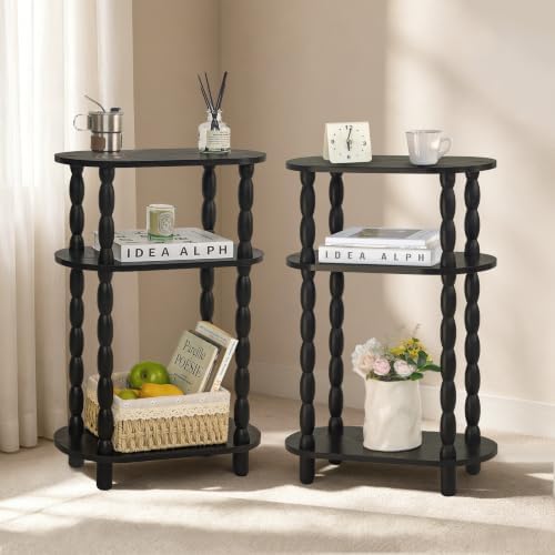 MaxSmeo Small Narrow Side Table, 3-Tier Narrow Black End Table with Storage by MaxSmeo