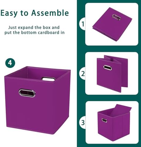 Black Foldable Storage Cubes Bins, Fabric Storage Box Cubes Organizer Baskets with Dual Handles for Home Organizer,Set of 6,(Purple) - Image 6