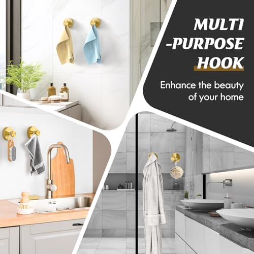 MOTAIPEAK Suction Cup Hooks for Shower,Removable Shower Towel Suction Hooks for Bathroom Wall,Kitchen,Glass,Mirror,Tile to Hang Robes,Loofah-Gold(2-Pack) - Image 3