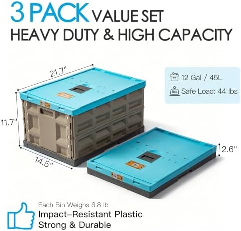 Heavy Duty Collapsible Storage Bins with Attached Lids, 12 Gal, 3 Pack - Image 2