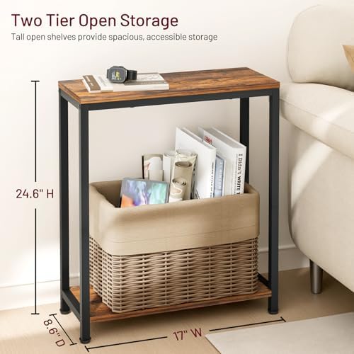 SLEEPING LAMB Narrow Small Side Table for Small Space, 2 Tier Sofa Skinny End Table for Living Room, Bedroom Beside Slim Nightstand, Rustic Brown and Classic Black - Image 5