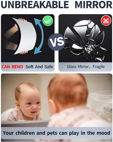 Kids Wall Mirror Tiles,Safe Unbreakable Acrylic Mirror for Baby,Plastic Plexiglass On the RV, Shatterproof Frameless Mirror Wall Stickers.Suit for Apply Touring Car,Children's Room,Classroom（8"x8") - Image 4