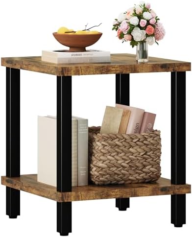 MMEOLUOOK Large End Table Square Side Table Modern Sofa Table 20 Inch Industrial Coffee Table NightStand with 2-Tier Storage Shelf for Living Room Bedroom Rustic Brown MLBZ06R by MMEOLUOOK