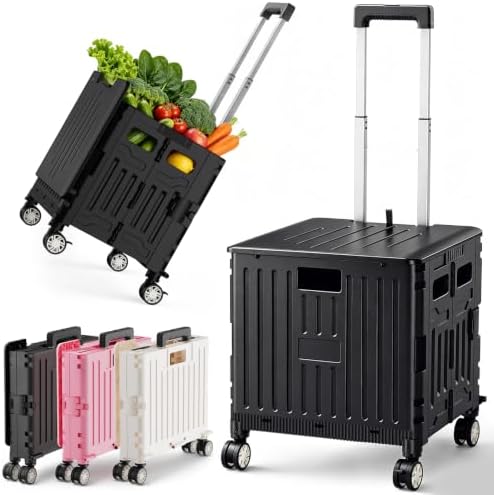 SUNALLY Folding Utility Cart Rolling Crate Handcart Shopping Trolley, Black by SUNALLY