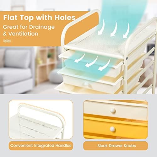 MEDIMALL 10 Drawers Rolling Storage Cart, Multipurpose Craft Storage Cart with Wheels, Mobile Tools Scrapbook Paper Organizer Cart for Office School Home Use (Yellow) - Image 4