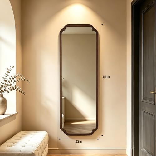WallBeyond Full Length Mirror Wall Mounted 65"x22", Rustic Wooden Frame Floor Mirror, Large Full Body Mirror for Bedroom, Leaning or Hanging Against Wall (Walnut Solid Wood) - Image 2