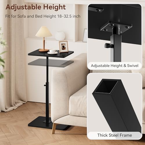 C Shaped End Table with Charging Station, Adjustable Height C Table End Table, 360°Swivel TV Tray Table for Small Spaces, Rounded Corners Couch Table, Side Tables Living Room for Sofa,Chair,Snack,Bed - Image 6