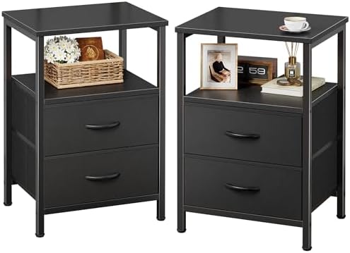 Huuger Night Stand Set of 2, Nightstand with 2 Drawers, Bedside Table by Huuger