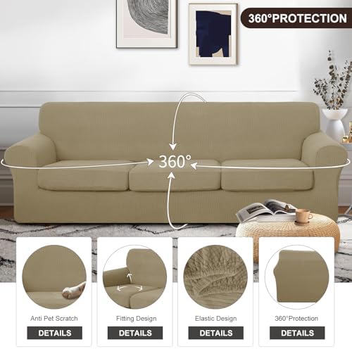 U-NICE HOME 4 Pieces Oversized Stretch Couch Cover Slipcover, Sand - Image 4