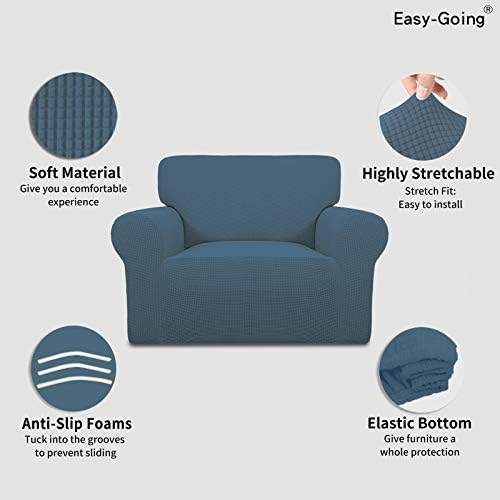 Easy-Going Stretch Oversized Chair Slipcover with Arm Washable Bluestone - Image 3