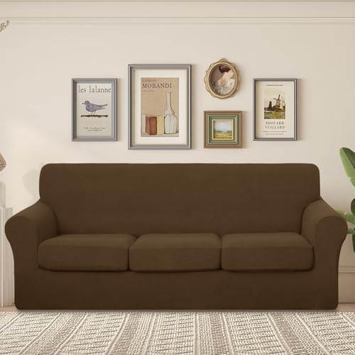 U-NICE HOME 4 Pieces Stretch Couch Cover Sofa Slipcover, Brown - Image 2