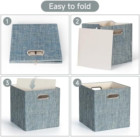 Posprica Storage Boxes, Foldable Organiser Cube Basket Bin, Thick and Heavy Duty (28×28×28cm/4pcs, Teal) - Image 4