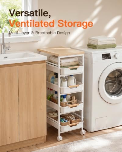 Pipishell Rolling Storage Cart with Drawers & Lockable Wheels, White - Image 3