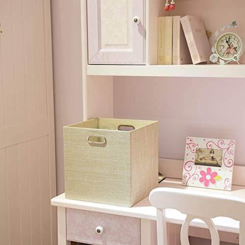 Posprica Foldable Storage Bins,13×13 Storage Cubes Basket Containers for Shelf Cabinet Bookcase Boxes,Thick Fabric Drawers - Set of 2, Beige - Image 3