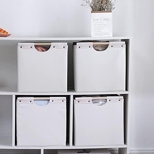 HOONEX Large Collapsible Storage Bins, Linen Fabric, Pack of 2, Storage Baskets with Wooden Carry Handles and Sturdy Heavy Cardboard, for Home, Office, Car, Nursery, White - Image 4